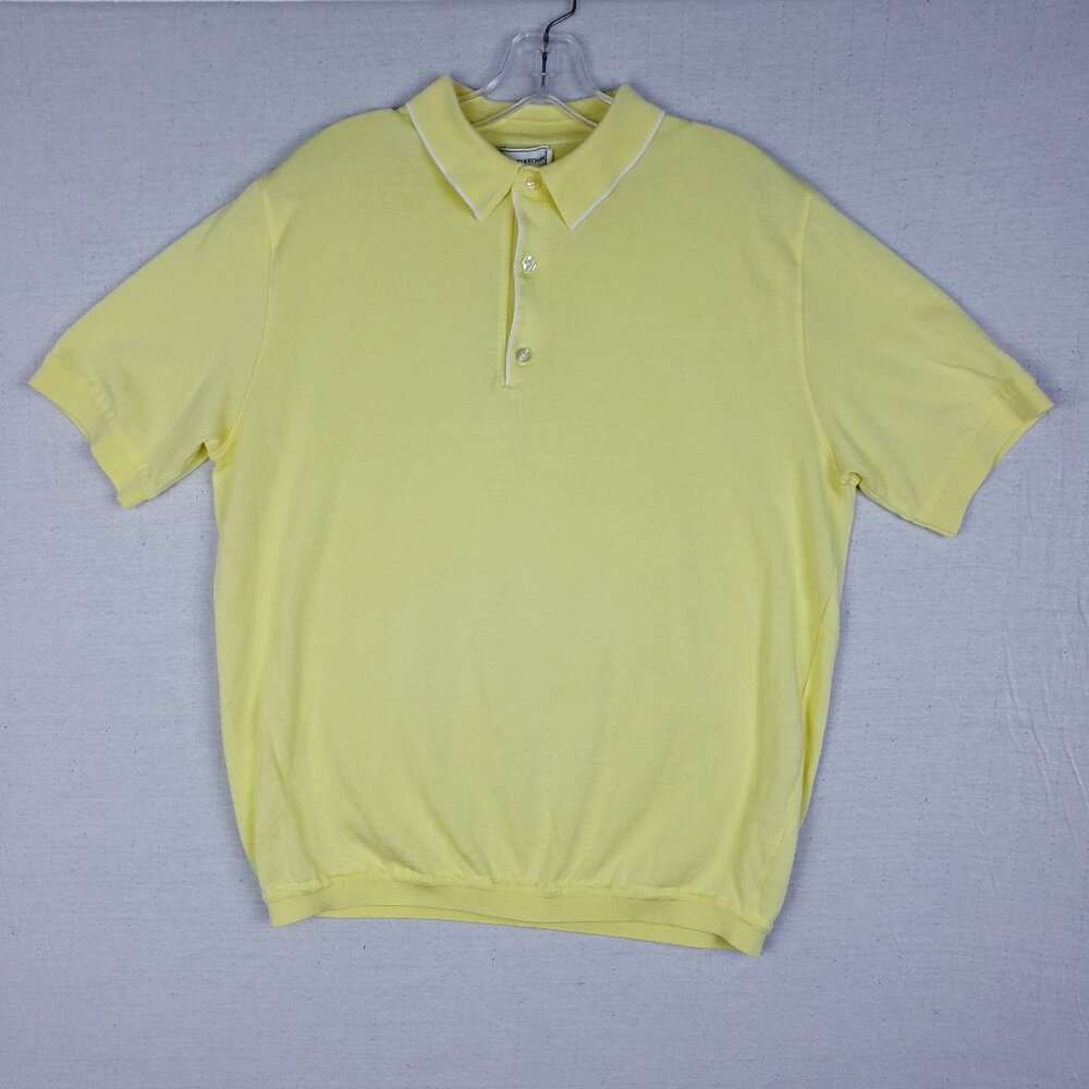 MAUS & HOFFMAN Yellow Polo Shirt Short Sleeve White Tipped Knit size L USA Golf